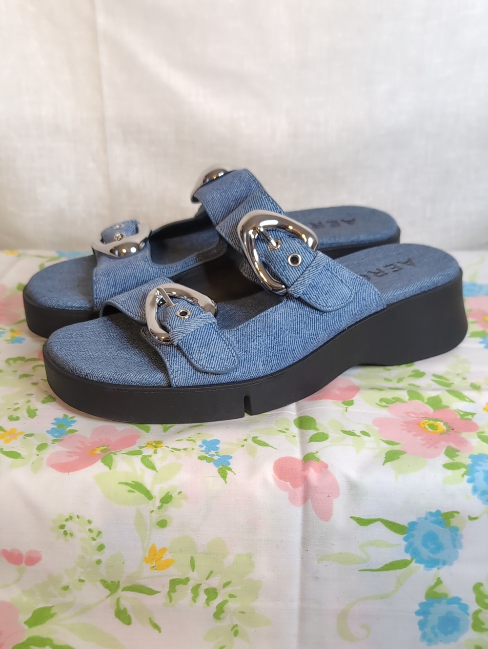 Aerosoles Faith Round Toe Flatform Denim Sandals womens 8